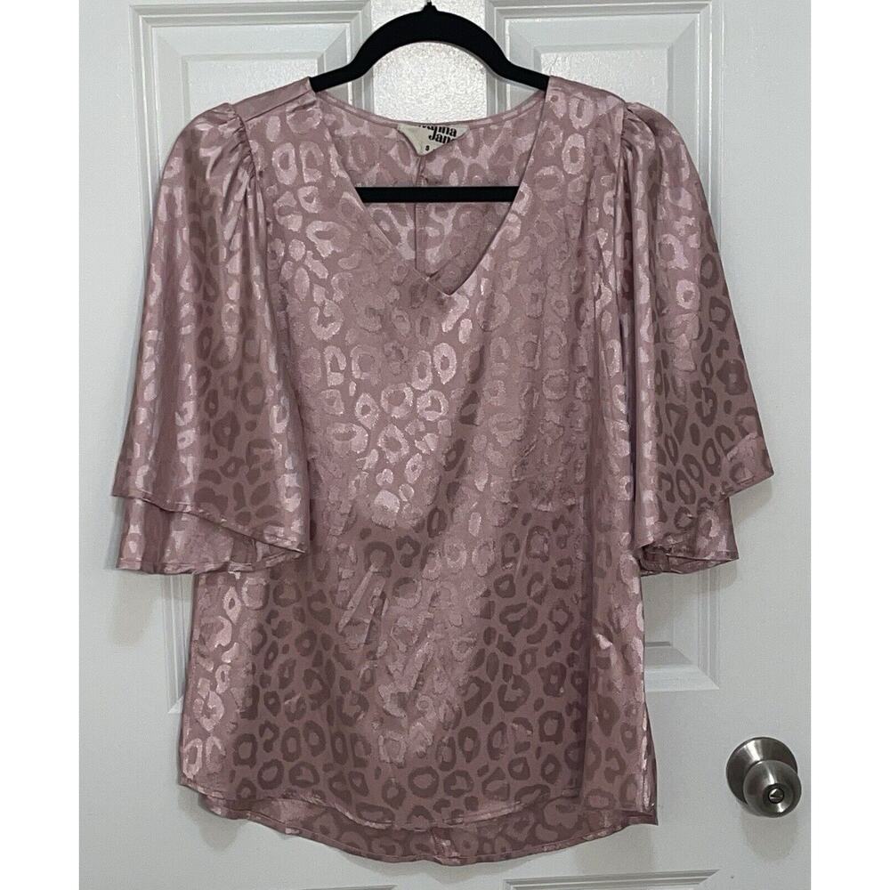 Savanna Jane‎ Women’s Top Pink Pullover Barbie Animal Print Flared Sleeve Small